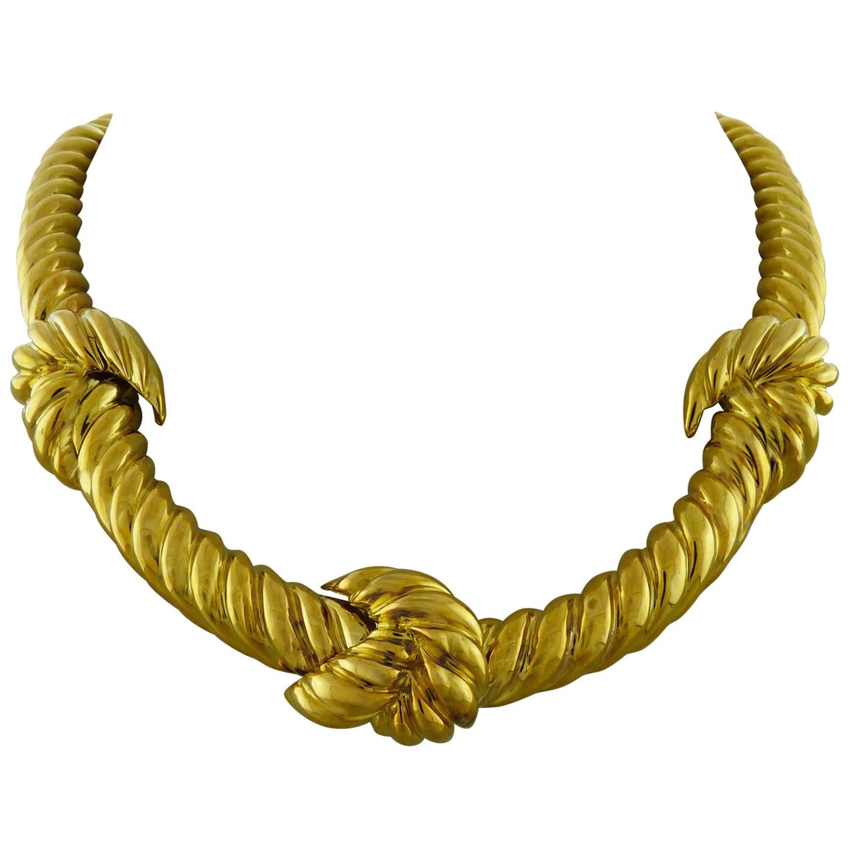David Webb  Twisted Gold Knot Necklace