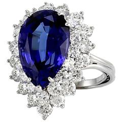 Vintage Tiffany & Co. Pear Tanzanite and Diamond Halo Ring in Platinum