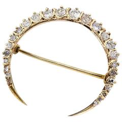 Antique Art Deco Diamond and Gold Crescent Moon Pin Brooch 3