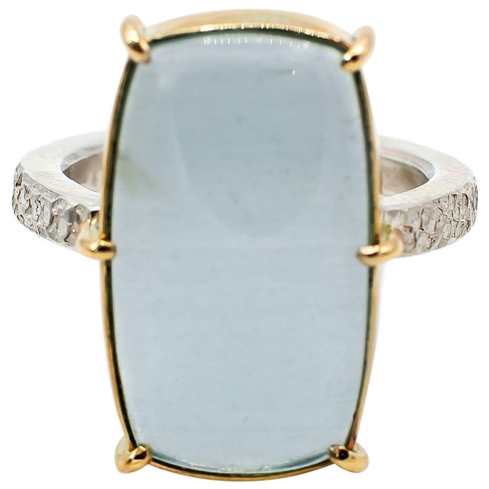 Cat's Eye Aquamarine Sterling Silver Yellow Gold Ring