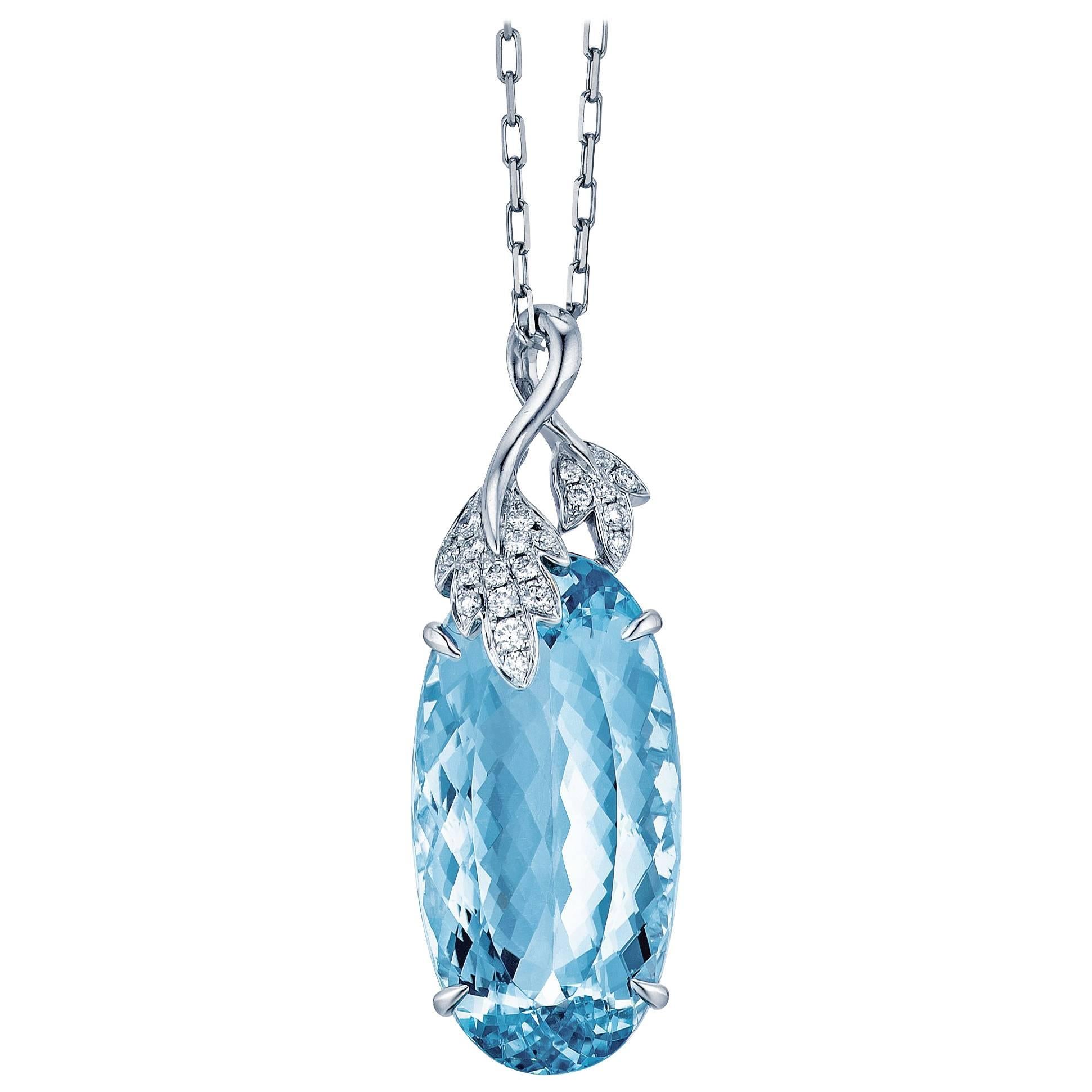 Frederic Sage 17.77 Carat Aquamarine Diamond Pendant with Chain