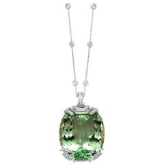 Frederic Sage 76.83 Carat Green Beryl Diamond Pendant Necklace Diamond Chain