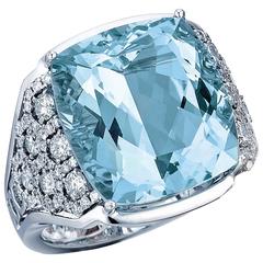 Frederic Sage 14.17 Carat Aquamarine Diamond Cocktail Ring