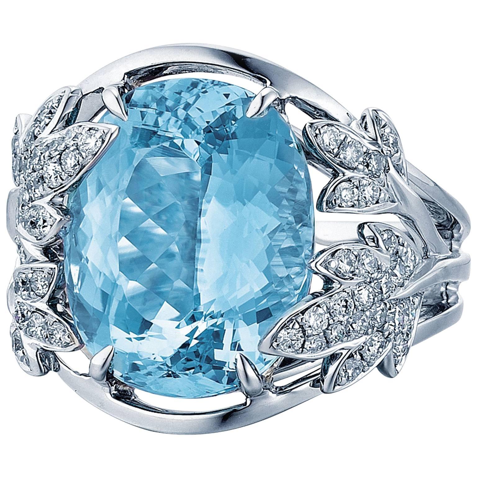 Frederic Sage 9.89 Carat Aquamarine Diamond White Gold Cocktail Ring For Sale