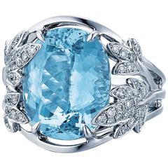 Frederic Sage 9.89 Carat Aquamarine Diamond White Gold Cocktail Ring