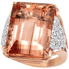 Frederic Sage 24.69 Carat Morganite Diamond Rose and White Gold Ring