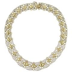 8.50 Carat Diamond Two Color Gold Collar Link Necklace
