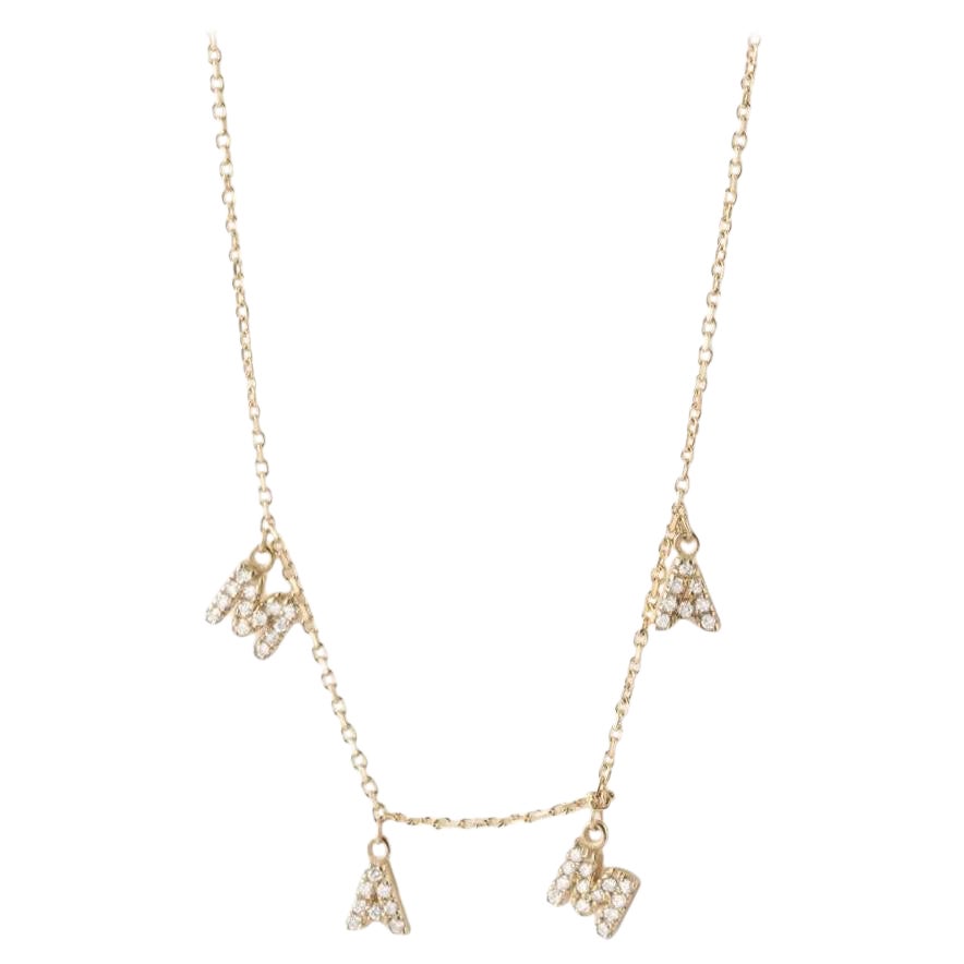 MAMA Buchstabe 14K Gelbgold Diamant-Halskette
