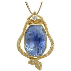 1950s 36.50 Carat Ceylon Sapphire and Diamond Yellow Gold Pendant 6