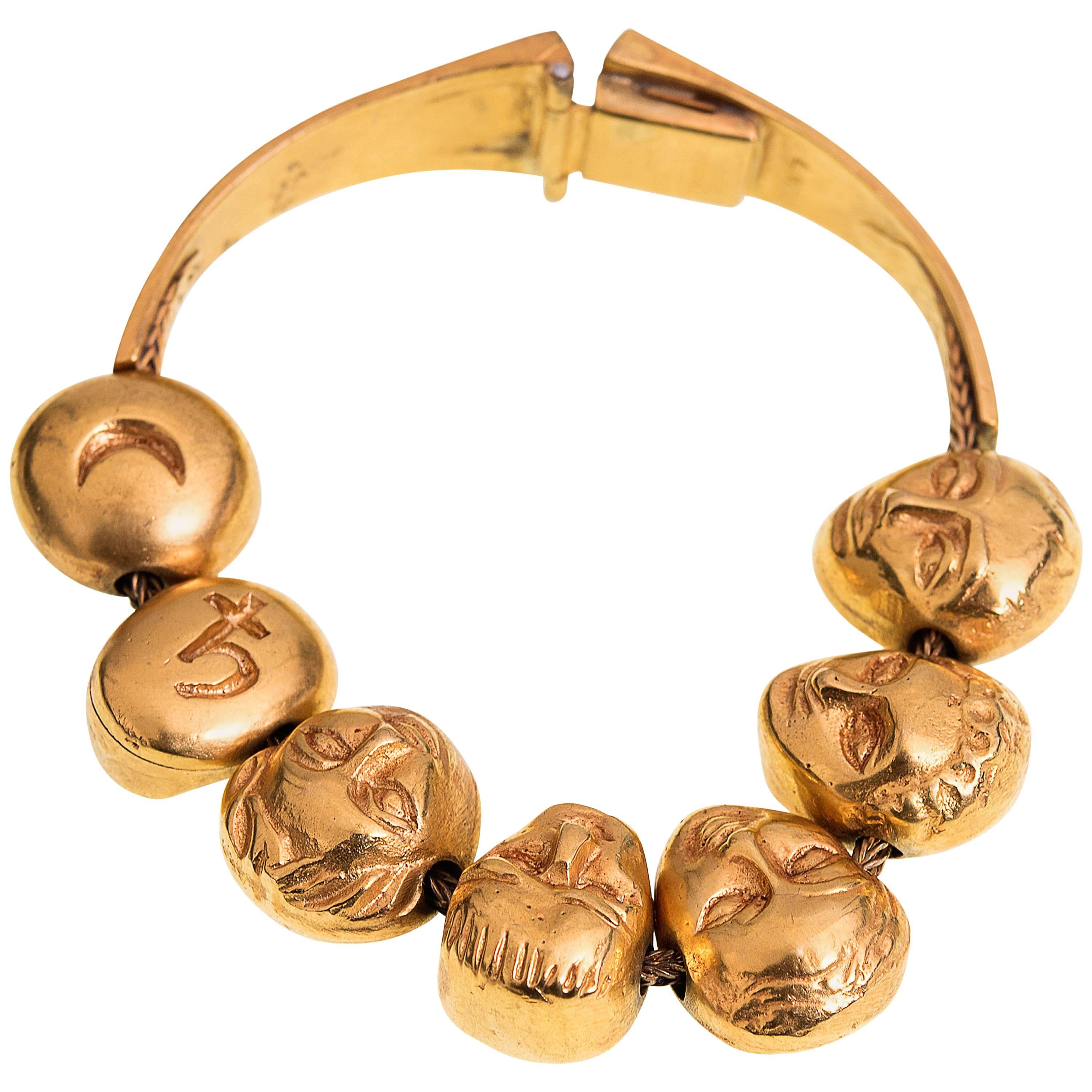Line Vautrin Rare Planets Gilded Gold Bronze Bracelet For Sale