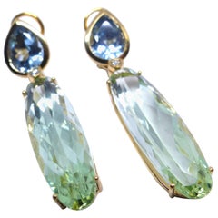 Leyser 18k Rose Gold Aquamarine Green Beryl Diamond Earrings