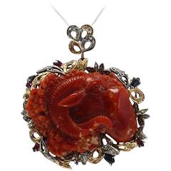  Coral Ruby Sapphire Emerald Diamond Silver Gold Pendant