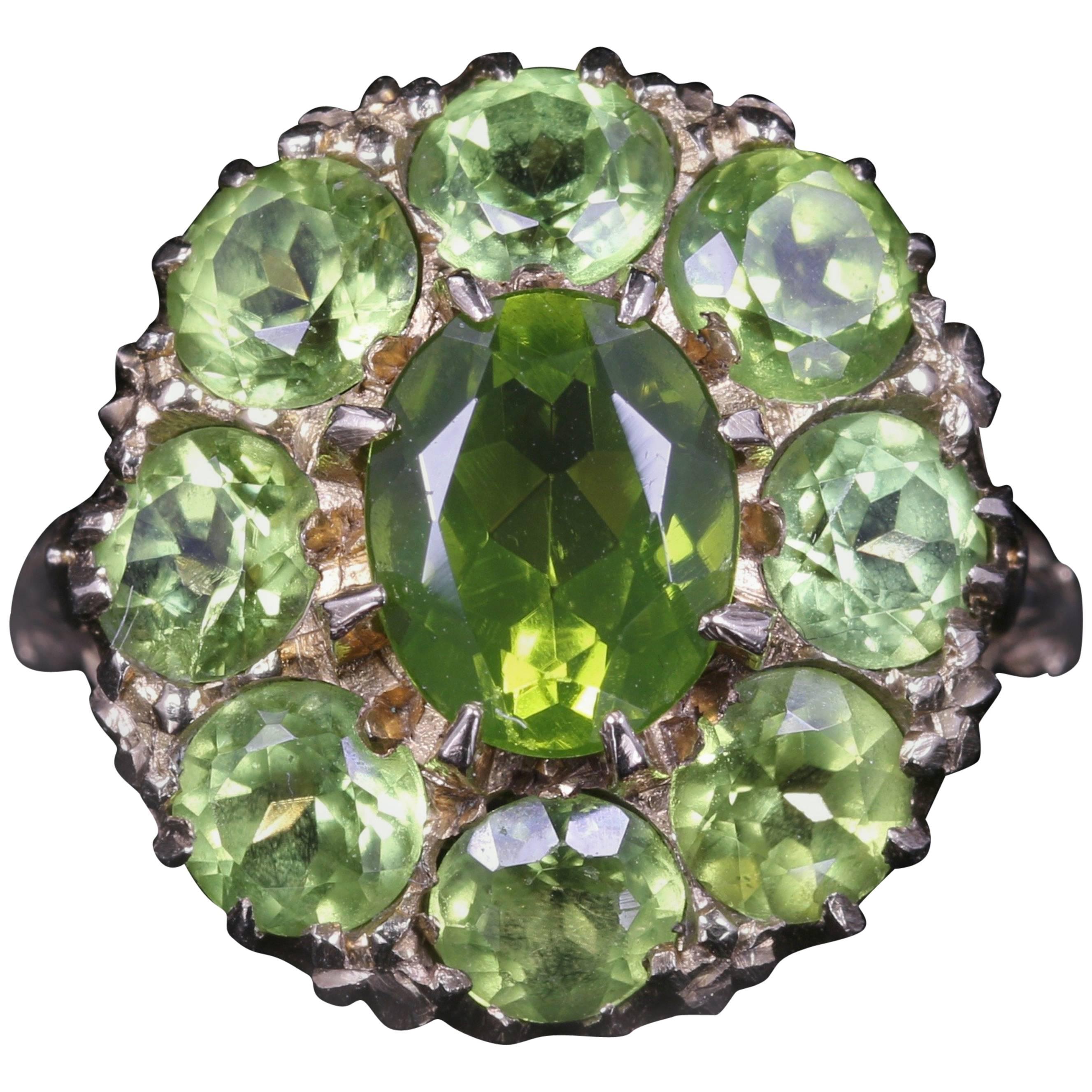 Antique Victorian Peridot Large Cluster Ring 9 Carat Gold