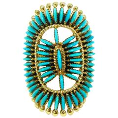 Edith Tsabetsaye Turquose Yellow Gold Needlepoint Ring circa 1970 8