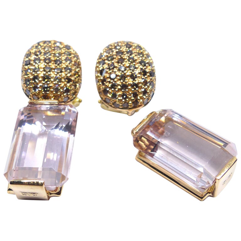 Fine Morganite Diamond 18 Karat Rose Gold Drop Earrings For Sale at 1stdibs