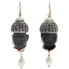 Luise Coral Pearl Ebony Sapphire Silver Diamond Gold Moretti Earrings