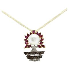 Luise Gold Diamond Ruby Pearl Pendant/Brooch 5