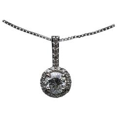 Round Diamond White Gold Shared Prong Halo Pendant Necklace