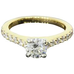 GIA Certified Gold and Platinum Shared Prong Round Diamond Engagement Ring