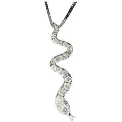 Round Diamond White Gold Snake Serpent Pendant Necklace