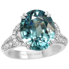 Frederic Sage 10.59 Carat Blue Zircon Diamond White Gold Cocktail Ring