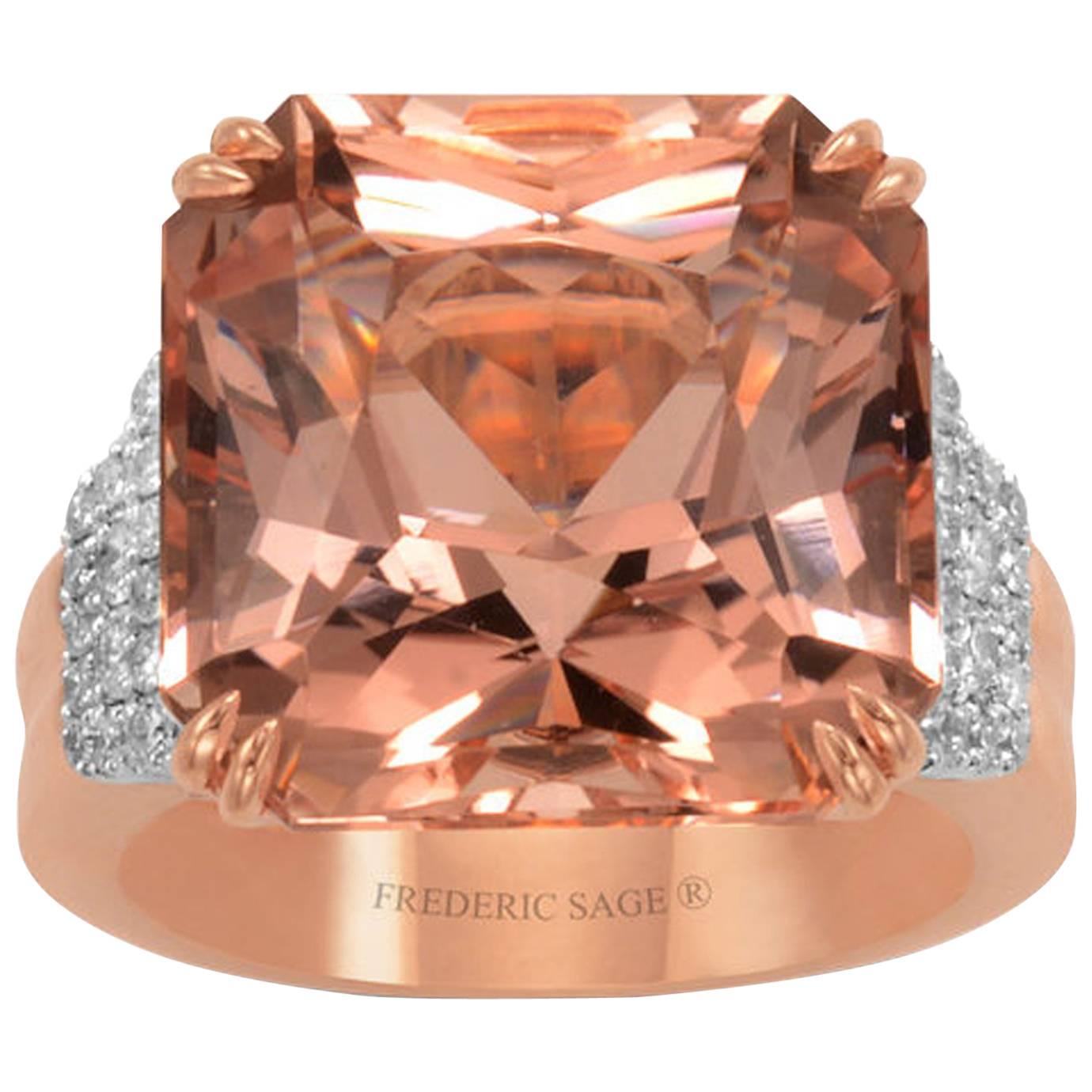 Frederic Sage 17.24 Carat Morganite Diamond Pink Gold Cocktail Ring For Sale