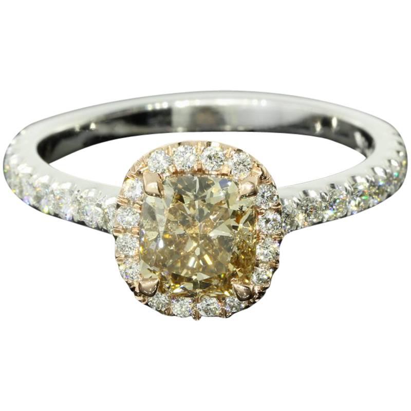 Fancy Pinkish Brown Cushion Diamond Halo Engagement Ring For Sale