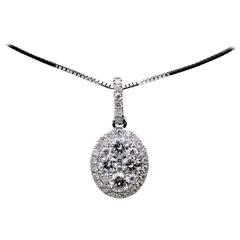 Diamond White Gold Oval Shaped Cluster Halo Pendant Necklace