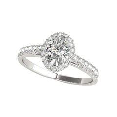 GIA zertifiziert 0,90 Karat Oval Halo Pave Kathedrale 18K Weißgold Diamantring
