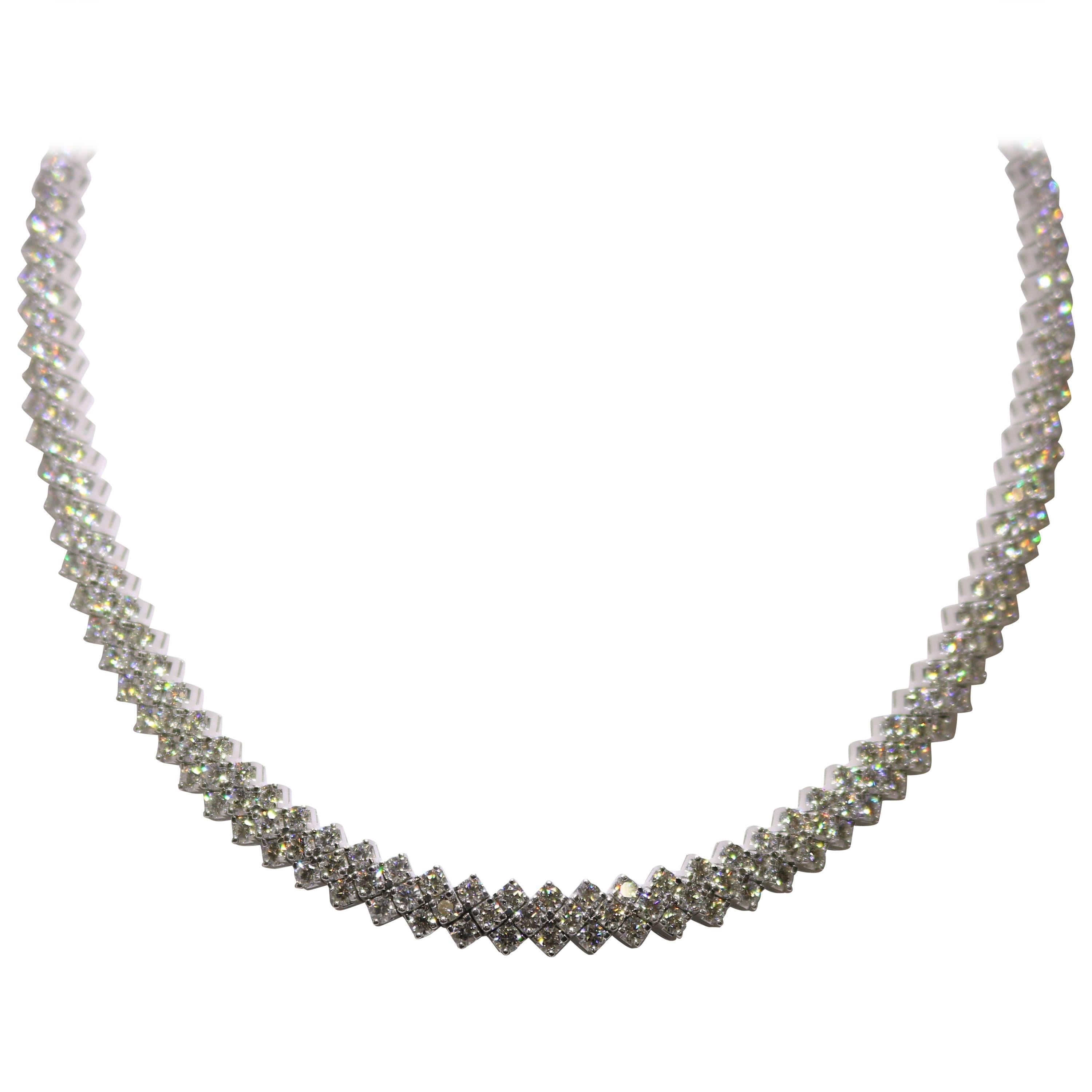 Three-Row Diamond Necklace For Sale