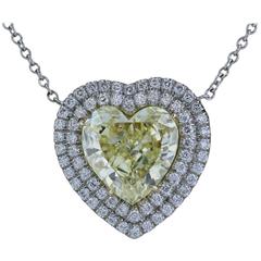 2.59 Carat GIA Certified Canary Heart Shape Diamond Gold Pendant