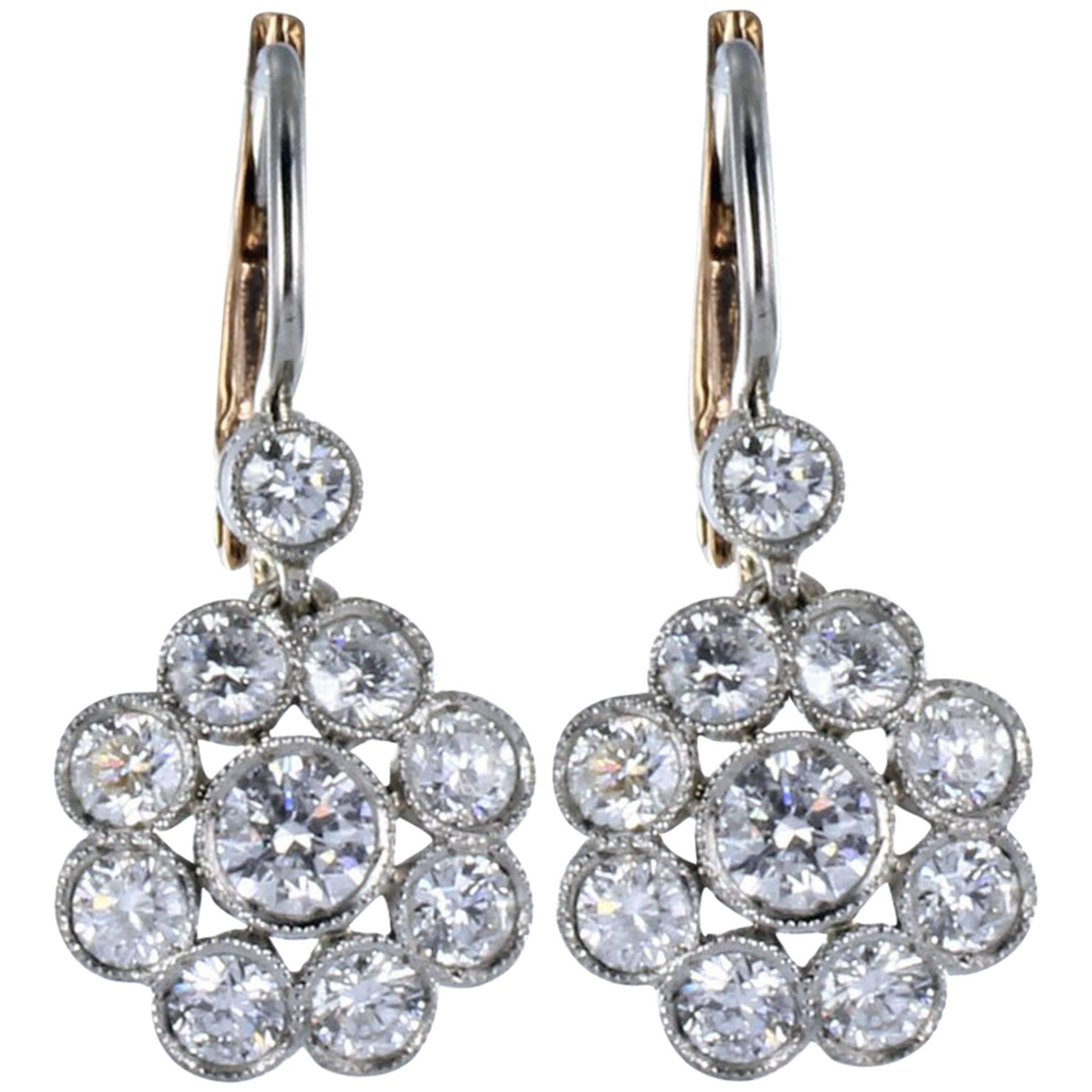 1.65 Carats Diamonds White Gold Floral Motif Earrings For Sale