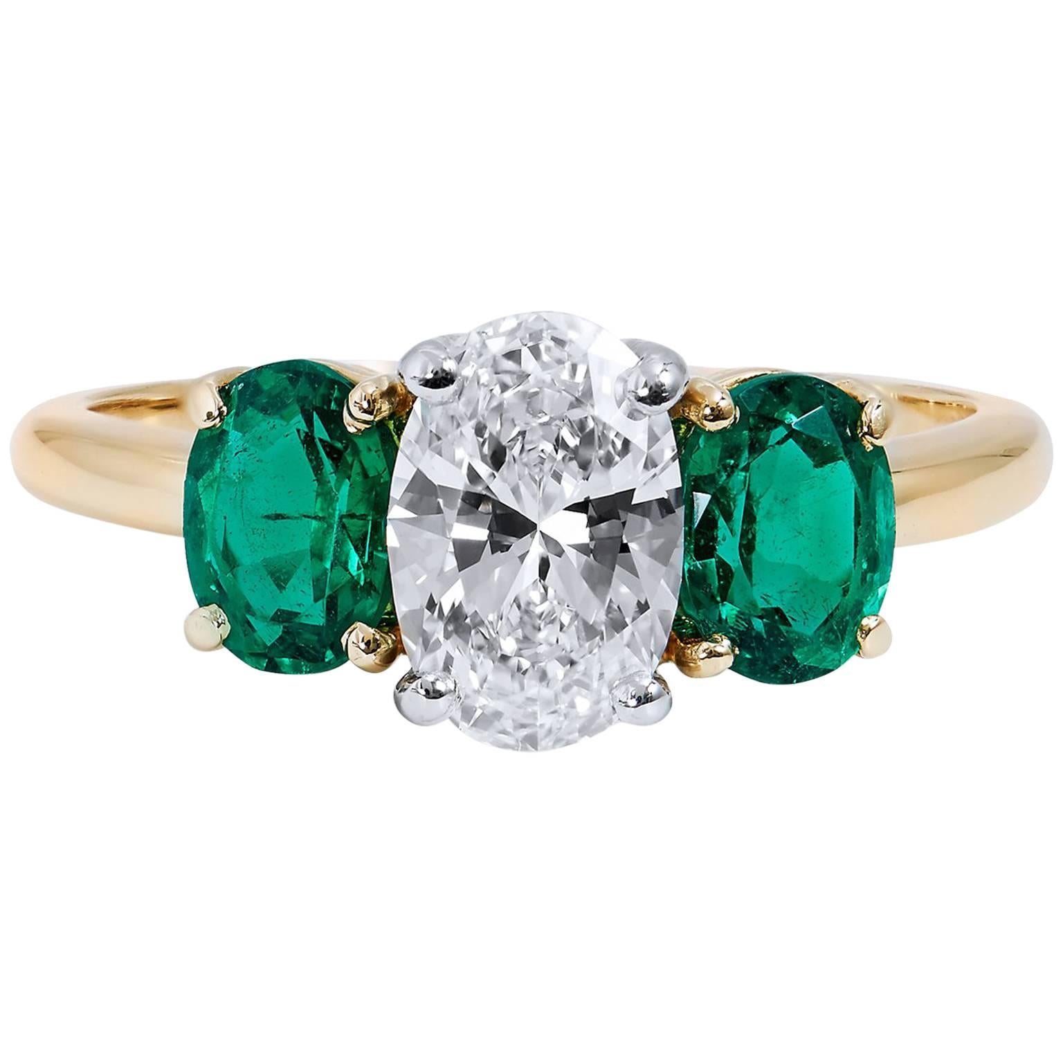 Tiffany & Co. Three Oval Emerald Diamond Ring