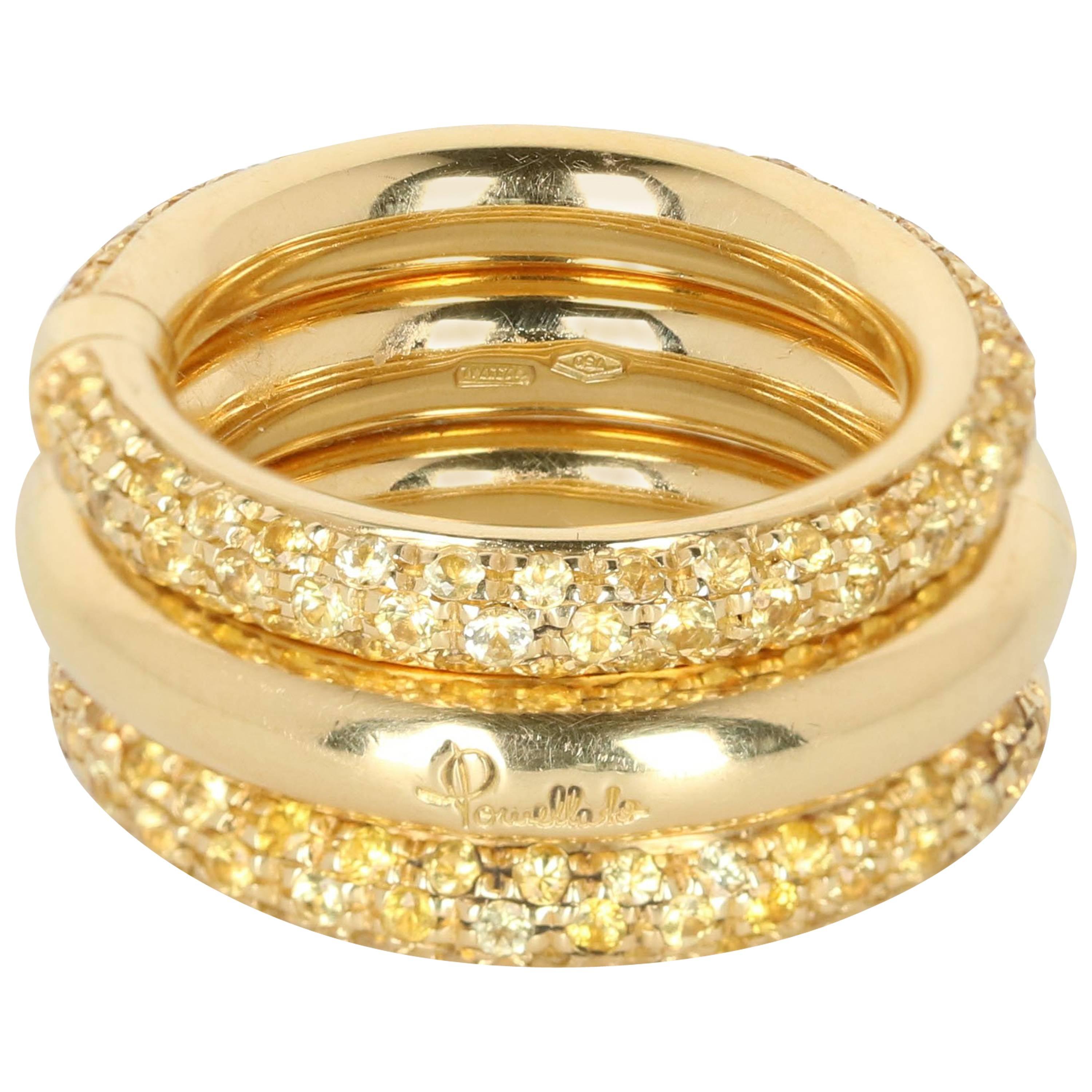 Pomellato Yellow Sapphires Yellow Gold Triple Ring For Sale