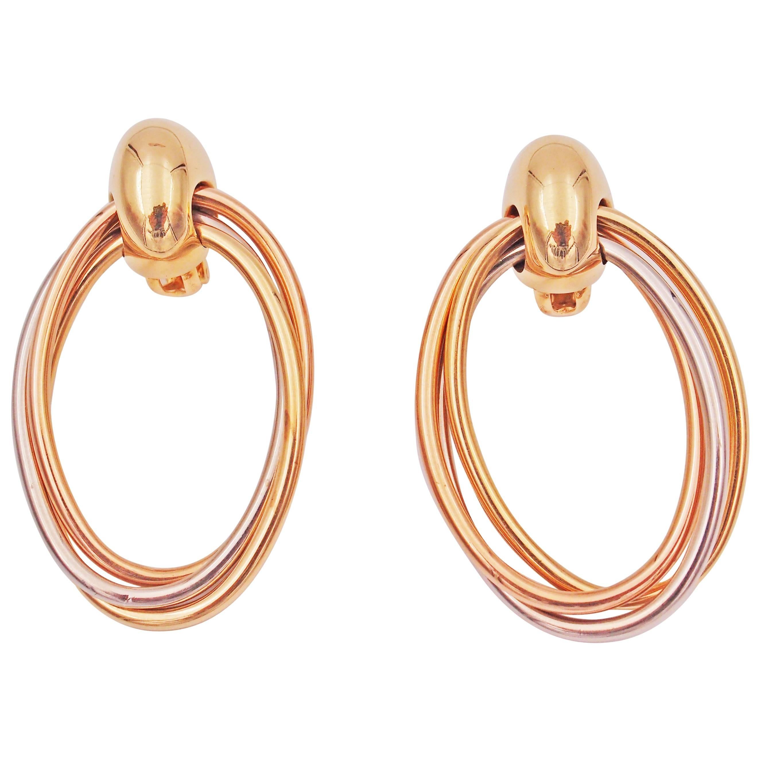 Cartier Tricolored Gold Oval Hoop Earrings