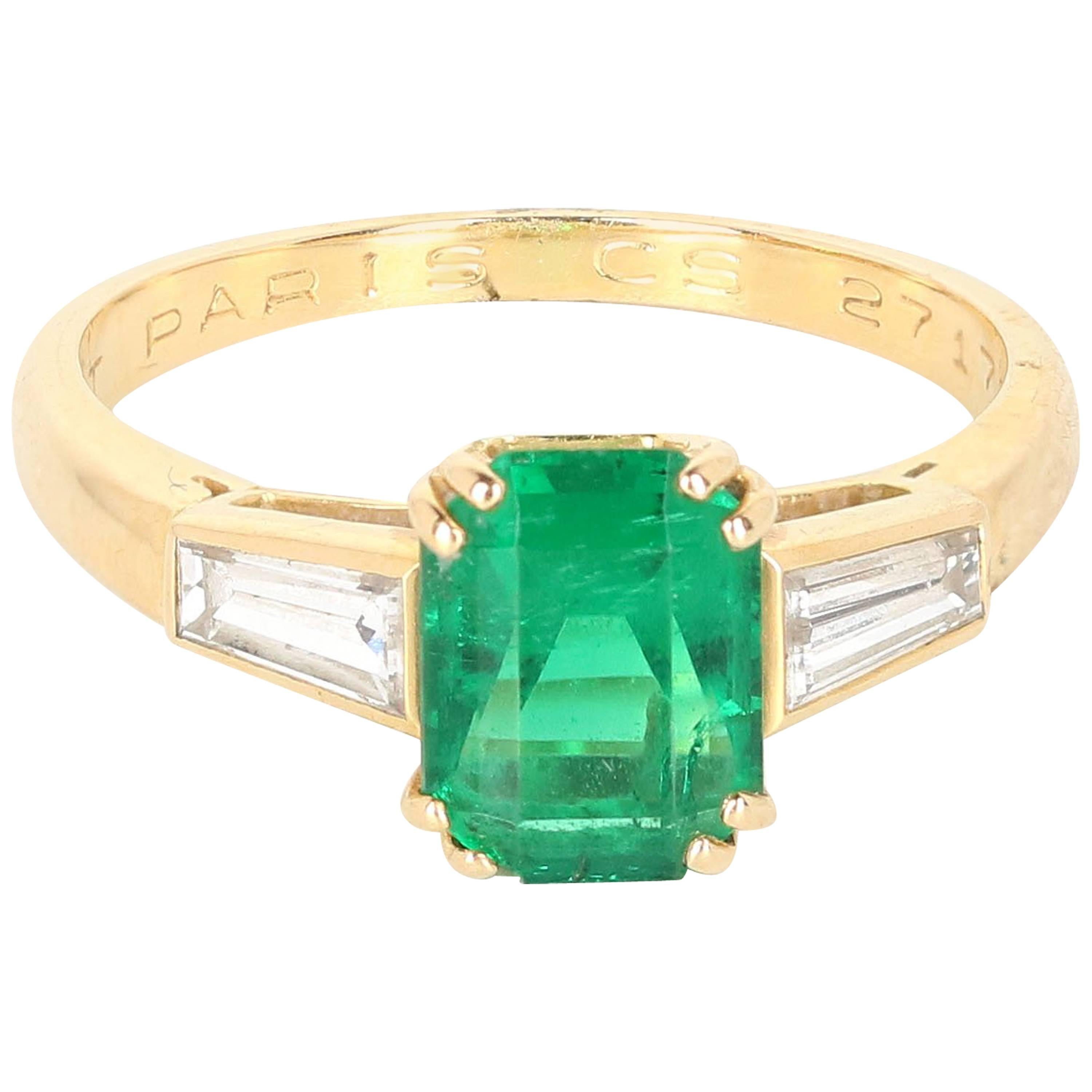 Chaumet Emerald Diamond Yellow Gold Ring For Sale