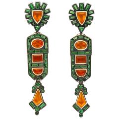 Marilyn Cooperman Tsavorite Garnet and Mexican Opal Earclips 1