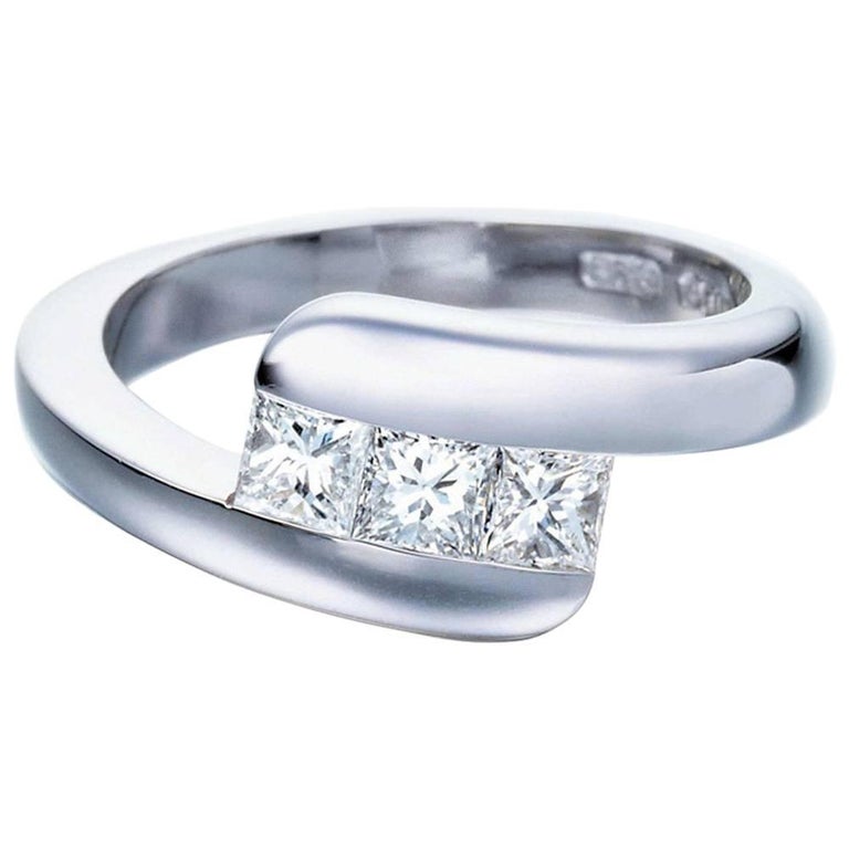 Contemporary Diamond Engagement Ring, Trilogy Style, 0.63Ct G Colour