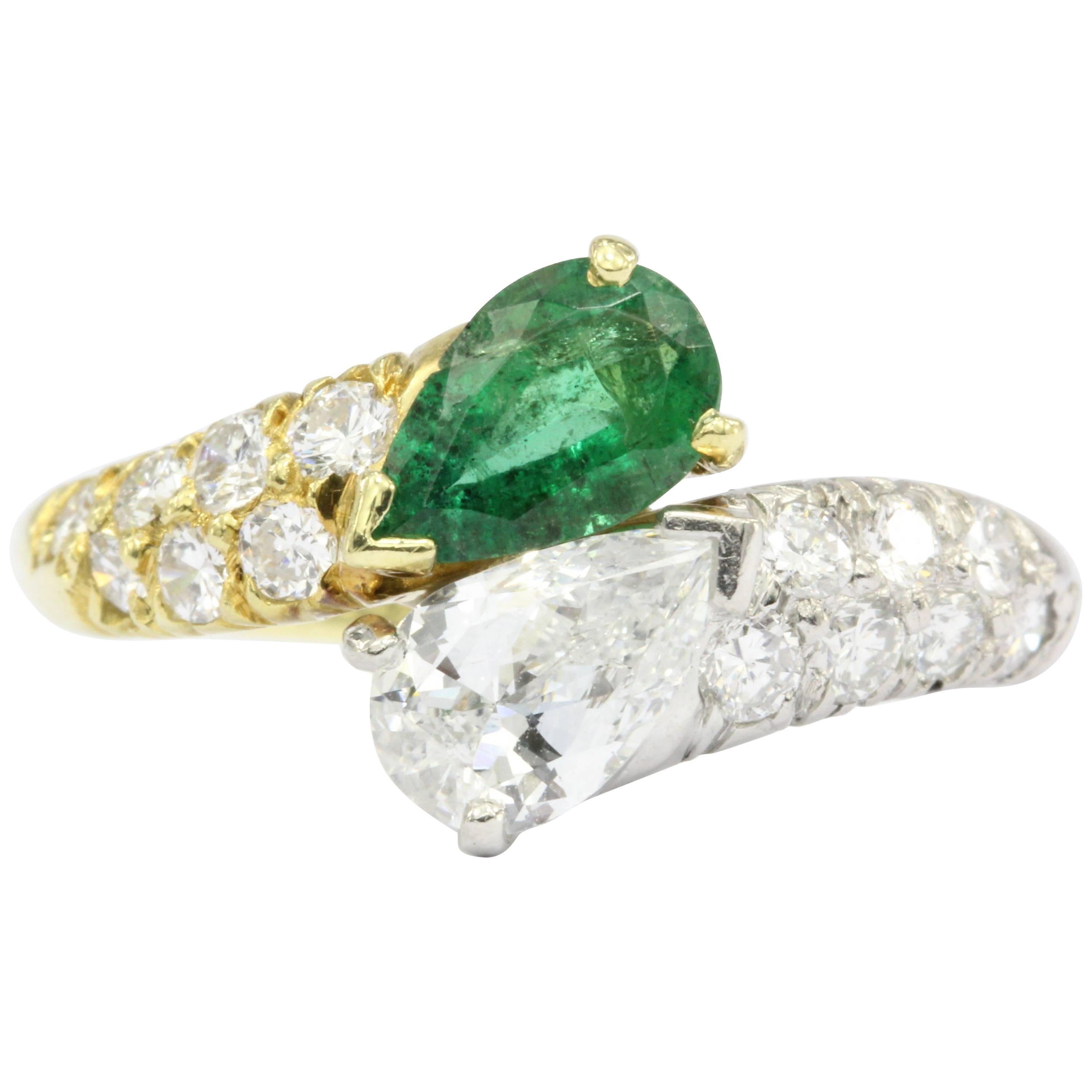 Cartier Retro Emerald Diamond Gold Platinum Ring