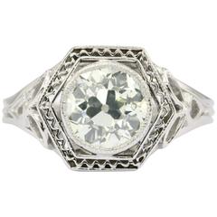 Art Nouveau Fancy Green Old European Diamond Ring