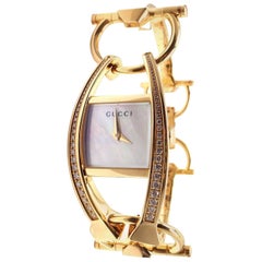 Gucci Ladies Yellow Gold Diamond 123 Chiodo Wristwatch Ref YA123506