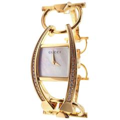 Gucci Ladies Yellow Gold Diamond 123 Chiodo Wristwatch Ref YA123506 4