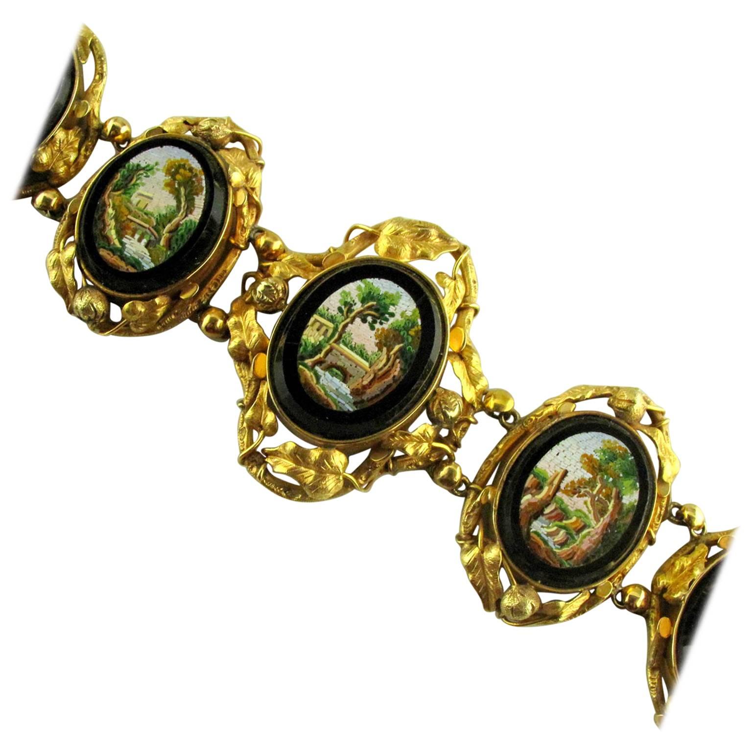  Victorian Micro Mosaic  Yellow Gold Bracelet