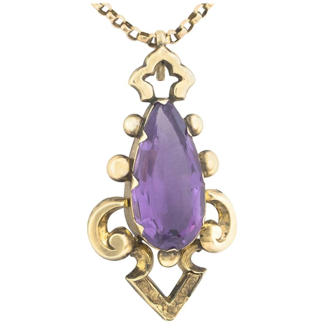 Victorian Amethyst Gold Lavaliere For Sale