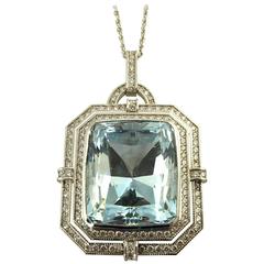 Aquamarine Diamond White Gold Pendant Necklace