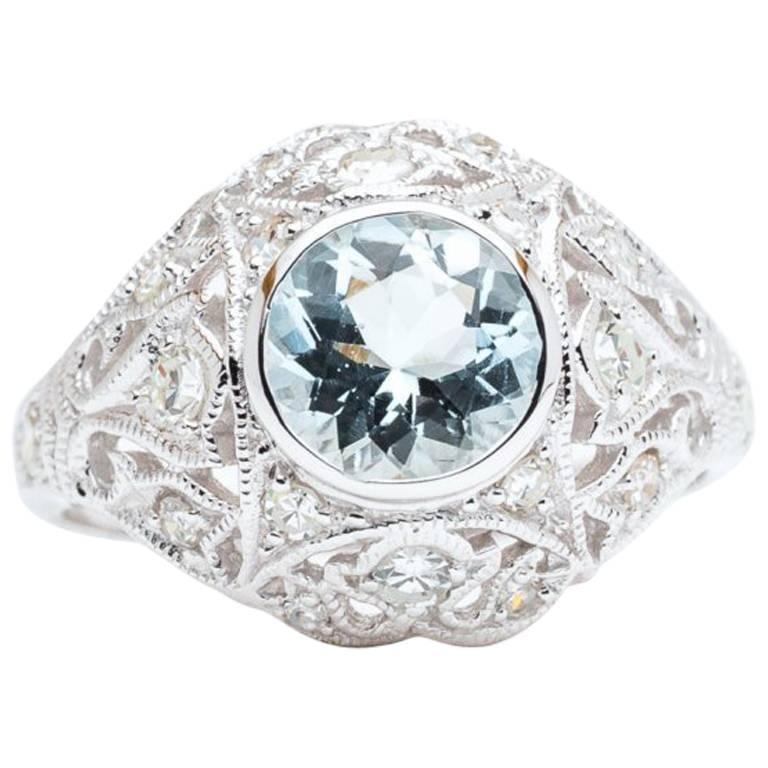 1.61 Carat Aquamarine Diamond white gold Ring 