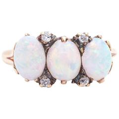 Antique Victorian Opal Diamond Yellow Gold Trilogy Ring 