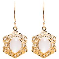 Moonstone Rose Cut Diamond Yellow Gold Earrings 