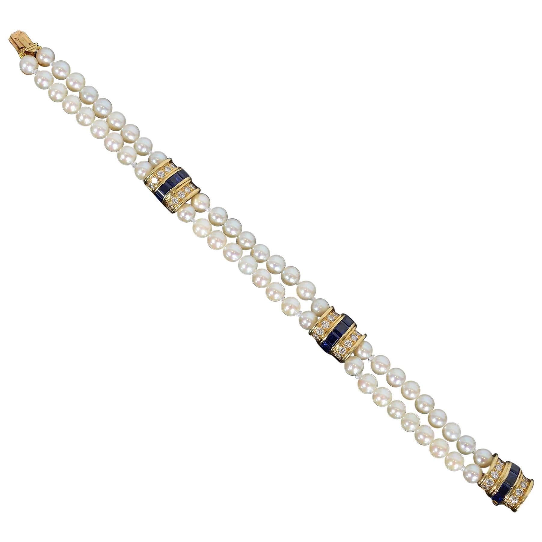 Tiffany & Co. France Pearl Sapphire Gold Bracelet