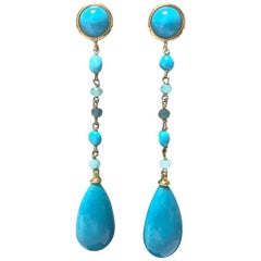 Turquoise and Amazonite Yellow Gold Earrings